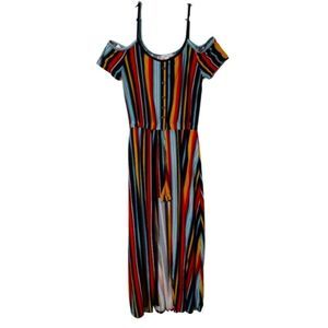 Cold Shoulder Maxi Romper Shorts Spaghetti Straps Button Down Stripes Size 1X
